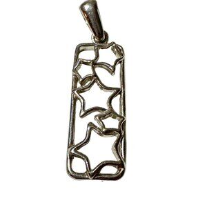 Silver Tone Star Pendant Rectangle Shape Slider Vintage